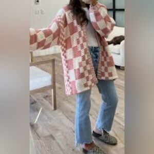 TALULAH Pink and White Checkered Cardigan
